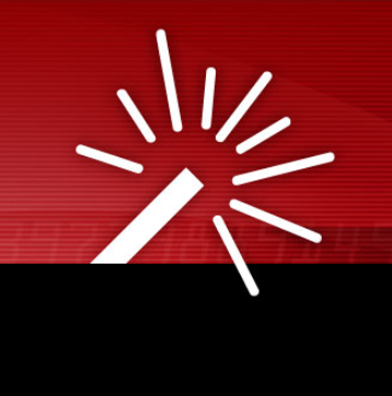 A red and black background with a white sunburst