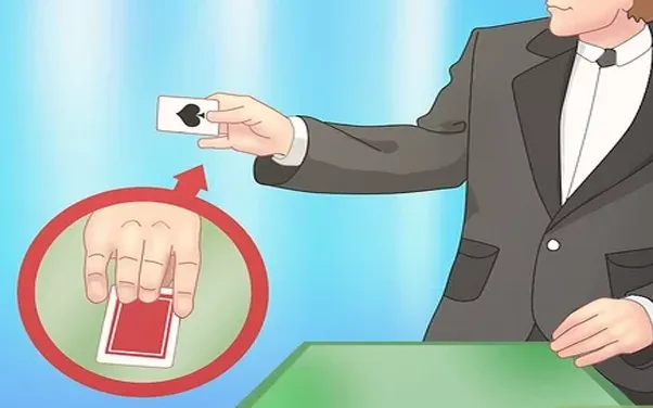 A man in a suit is holding a card