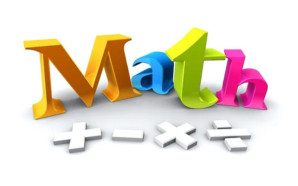 The word math written in multicolored letters