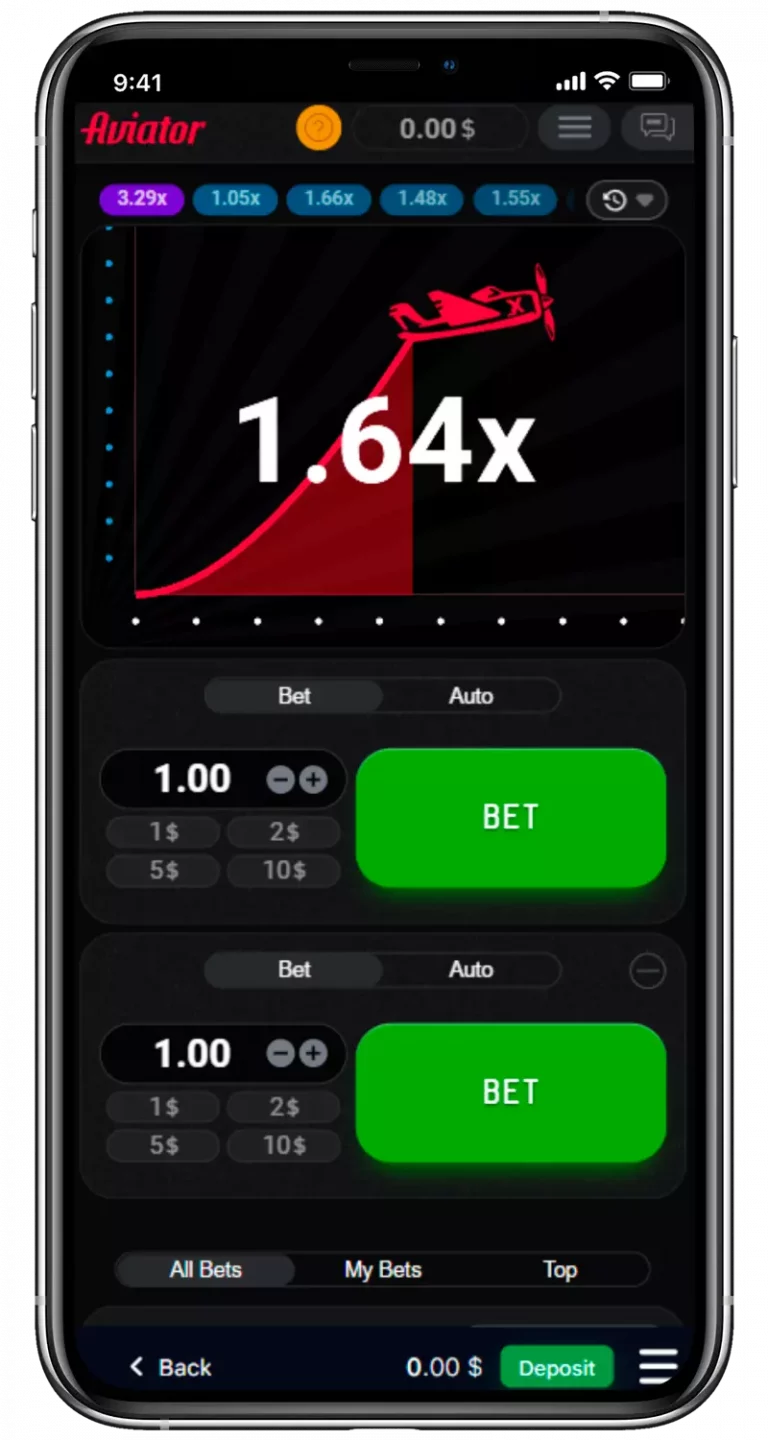 A cell phone displaying Aviator game interface with increasing multiplier and betting options