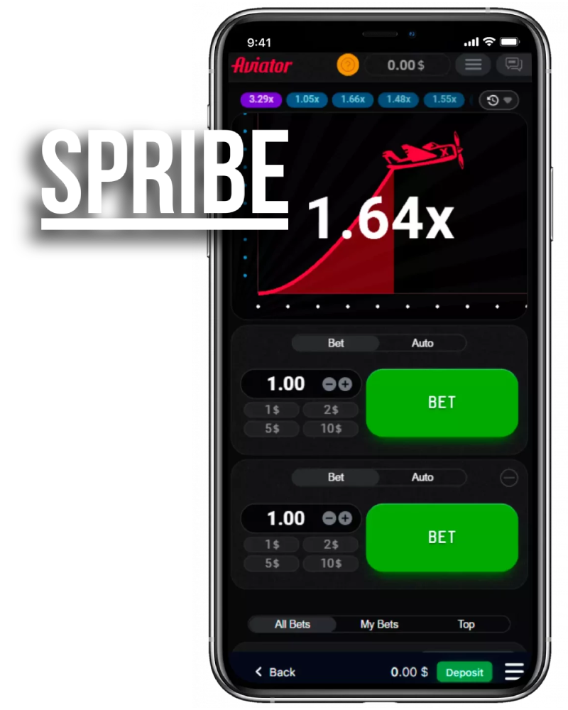 A cell phone displaying Aviator game by Spribe with increasing multiplier and betting options