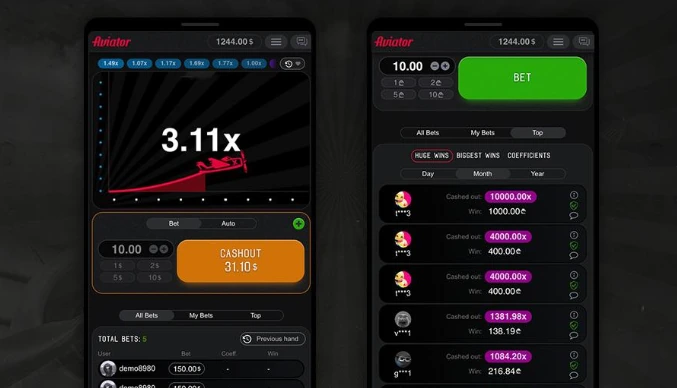 Aviator crash game interface showing rising multiplier and cashout options
