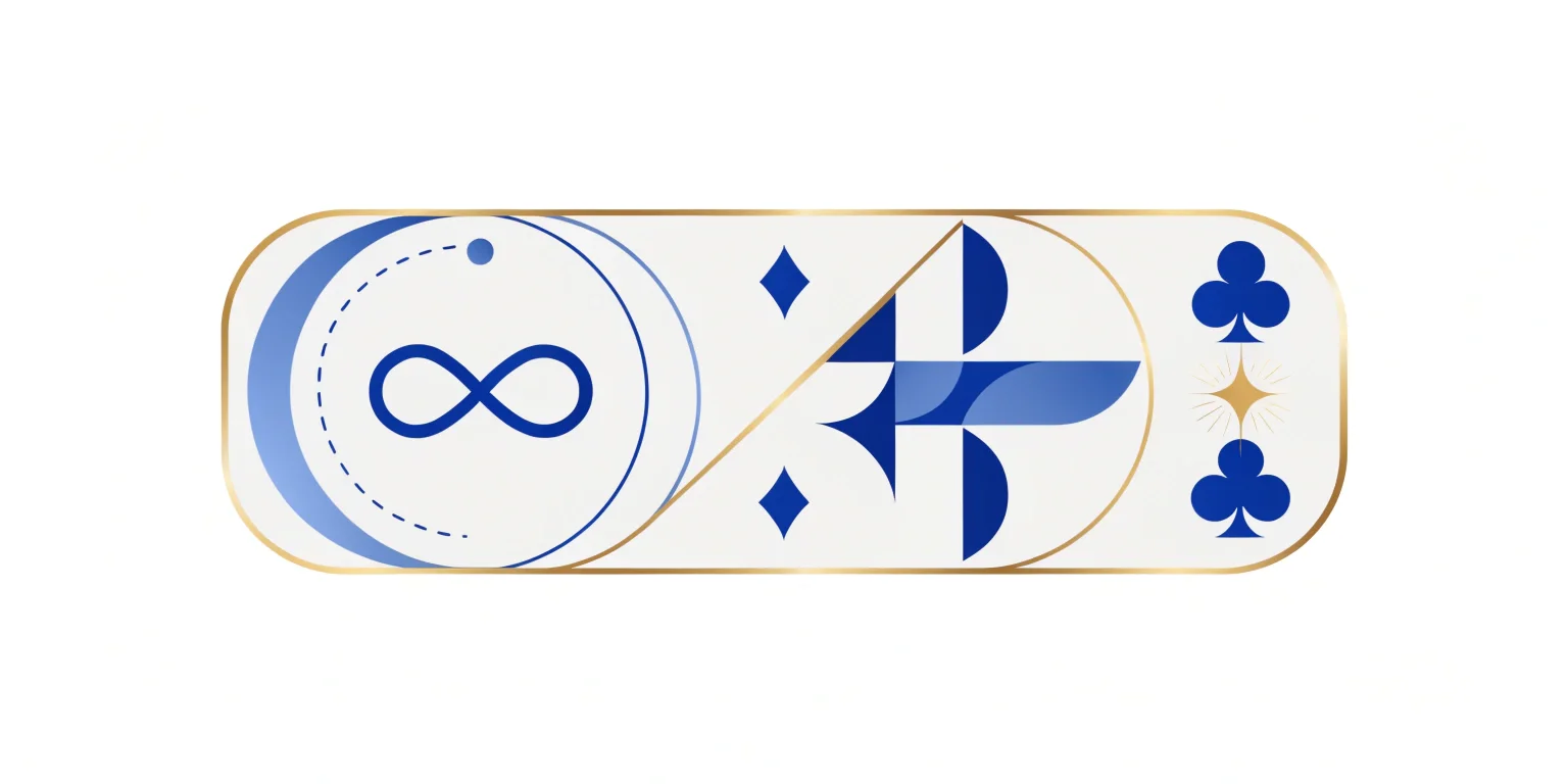 Decorative math magic label with formulas and card symbols.