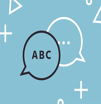 A speech bubble with the words abc and a question mark